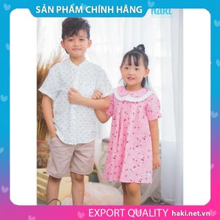 Váy bé gái thiết kế cộc tay vải thô cổ sen hai lớp - HAKI HK479