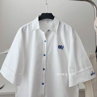 Áo sơ mi kiểu ,thêu logo OH chất kate lụa mịn form dưới 65kg