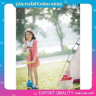 Váy bé gái thô hoa nhí phối ngực trắng tay xòe HAKI - HK490 (Hoa đỏ)