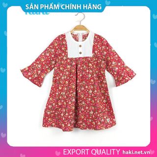 Váy bé gái thô hoa nhí phối ngực trắng tay xòe HAKI - HK490 (Hoa đỏ)