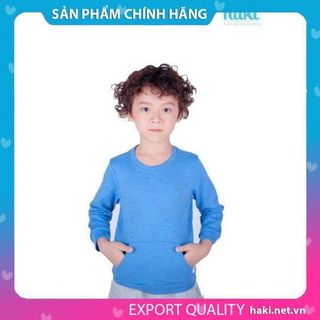 Áo nỉ bé trai cổ bo chính hãng- HAKI -Xanh- Ghi