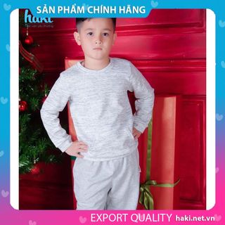 Áo nỉ bé trai cổ bo chính hãng- HAKI -Xanh- Ghi