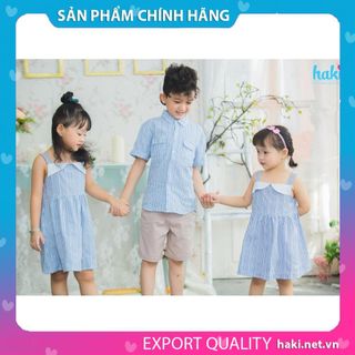 Đầm bé gái_Váy cúp ngực Haki HK482 (Họa tiết Kẻ xanh nhỏ)