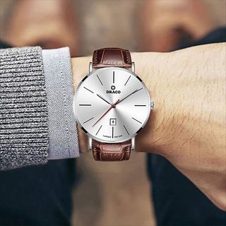 Đồng Hồ Nam - Thương Hiệu DRACO D21-ST02 "Classic Boy" trắng dây da bò nâu