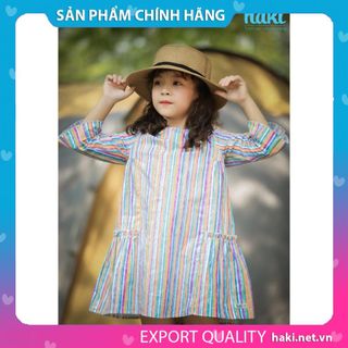 Váy bé gái thô nhún sườn hai tầng - kẻ sắc màu - Haki-HK494