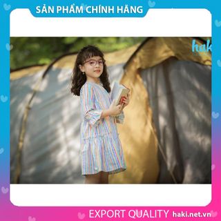 Váy bé gái thô nhún sườn hai tầng - kẻ sắc màu - Haki-HK494