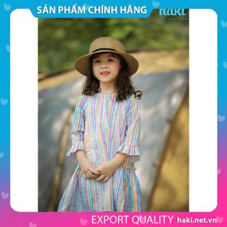 Váy bé gái thô nhún sườn hai tầng - kẻ sắc màu - Haki-HK494