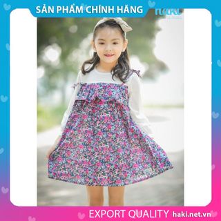 Váy bé gái hoa nhí phối tay trắng hai dây HK488 đầm thiết kế cho bé 1-8y Haki