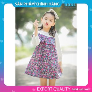 Váy bé gái hoa nhí phối tay trắng hai dây HK488 đầm thiết kế cho bé 1-8y Haki