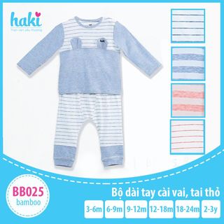 Bộ quần áo dài tay cài vai tai thỏ vải sợi tre cao cấp cho bé Haki BB025
