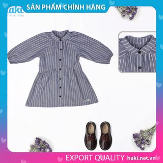 Váy bé gái kẻ tay raglan -HK489, đầm thiết kế cho bé từ 1-8 tuổi HAKI (Kẻ ghi)