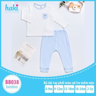 Bộ quần áo dài tay cài vai phối màu vải sợi tre (Bamboo) cao cấp cho bé Haki BB038