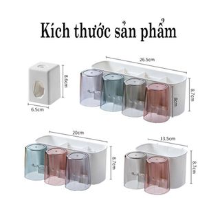 Kệ để bàn chải nhả kem đánh răng tự động thông minh giá treo 4 cốc để đồ dán tường dùng cho nhà tắm