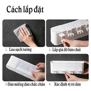 Kệ để bàn chải nhả kem đánh răng tự động thông minh giá treo 4 cốc để đồ dán tường dùng cho nhà tắm