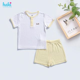 Bộ quần áo cộc tay cho bé Haki vải sợi tre cao cấp BB023