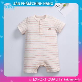 Bộ body đùi kẻ cổ trụ vải sợi tre (Bamboo), romper cho bé sơ sinh chính hãng HAKI BB033