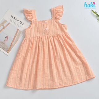 Váy bé gái cổ vuông tay cánh tiên chất liệu 100% Cotton cao câp mềm, thoáng HAKI HK525