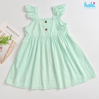 Váy bé gái cổ vuông tay cánh tiên chất liệu 100% Cotton cao câp mềm, thoáng HAKI HK525