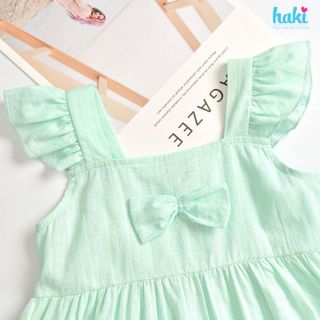Váy bé gái cổ vuông tay cánh tiên chất liệu 100% Cotton cao câp mềm, thoáng HAKI HK525