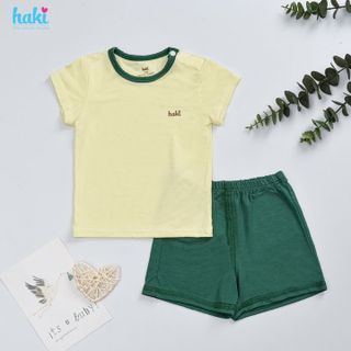 Bộ quần áo cộc tay cài vai phối màu vải tre cao cấp cho bé HAKI BB043