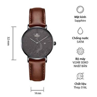 Đồng Hồ Nữ - Thương Hiệu DRACO D22-STN03 "Vietnamese Girl" viền đen dây da bò nâu