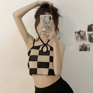 Áo yếm caro dệt kim, áo yếm hottrend
