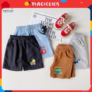 Quần đùi cotton bé trai thoáng mát thấm hút mồ hôi in hình ô tô cho trẻ em đi học đi chơi Magickids QĐ22010 giá sỉ