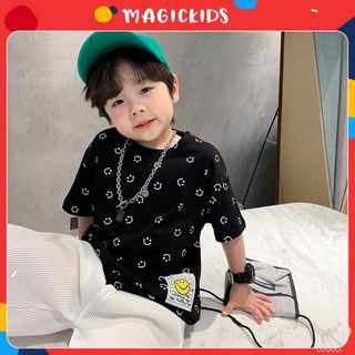 Áo thun bé trai Hàn Quốc ngắn tay cotton in hình mặt cười cá tính cho bé đi học đi chơi Magickids Quần áo trẻ em AO22033 giá sỉ