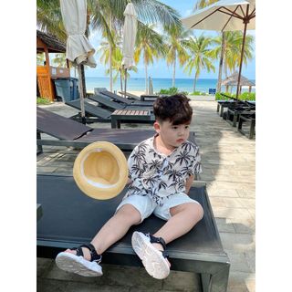 Bộ đồ bé trai 1-7 tuổi size đại cho bé đi biển đi chơi họa tiết hoa lá thoáng mát Magickids Quần áo trẻ em