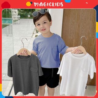 Áo thun bé trai bé gái ngắn tay cổ tròn cotton trơn co giãn mềm mại thoáng mát Magickids Quần áo trẻ em AO22019 giá sỉ