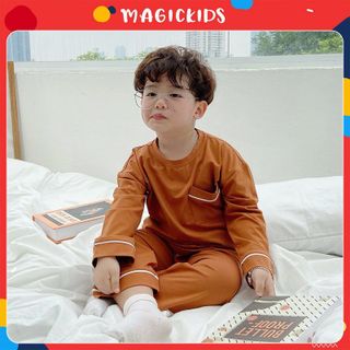 Bộ đồ ngủ dài tay cotton trơn cho bé trai bé gái Magickids Quần áo trẻ em thu đông thấm hút mồ hôi co giãn BR21042 giá sỉ