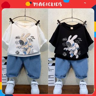 Áo phông thun bé trai bé gái size đại 34kg ngắn tay cổ tròn cotton co giãn in hình thỏ phi hành gia Magickids AO22009 giá sỉ