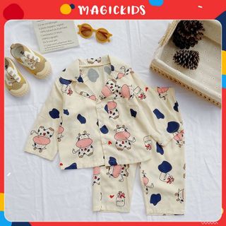 Quần áo ngủ dài tay họa tiết bò sữa đáng yêu dành cho bé MAGICKIDS Quần áo trẻ em mặc nhà giá sỉ