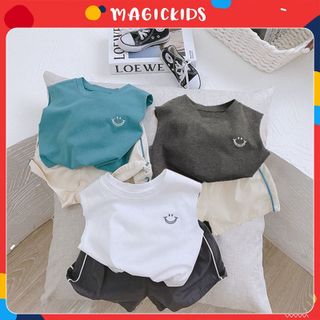 Áo thun ba lỗ bé trai 1 2 3 4 5 6 7 tuổi cotton co giãn thêu mặt cười Magickids Quần áo trẻ em thấm hút mồ hôi AO22032 giá sỉ