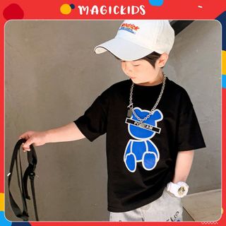 Áo thun cotton ngắn tay cho bé trai size đại 12-34kg in hình gấu dễ thương Magickids Quần áo bé trai thoáng mát AO22007 giá sỉ