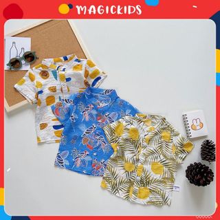 Áo sơ mi đi biển họa tiết hoa lá cho bé trai Magickids giá sỉ