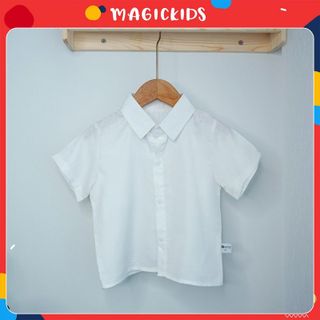 Áo sơ mi trắng bé trai Magickids cộc tay cổ đức phối cùng vest, gile cho bé đi học đi chơi sự kiện AO22035 giá sỉ