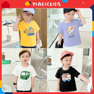 Áo thun cộc tay cho bé 2 3 4 5 6 7 tuổi cotton in hình xe co giãn thoáng mát Magickids Quần áo trẻ em mùa hè AO22001 giá sỉ