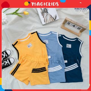 Đồ bộ bé trai 2 3 4 5 6 7 8 tuổi Magickids áo ba lỗ quần đùi cotton kẻ sọc thoáng mát Quần áo trẻ en mùa hè BR22023 giá sỉ