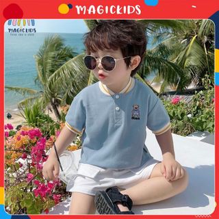 Áo thun polo ngắn tay cổ bomber Magickids thêu gấu cho bé trai chất thun cá sấu thoáng mát Quần áo trẻ em AO22028 giá sỉ