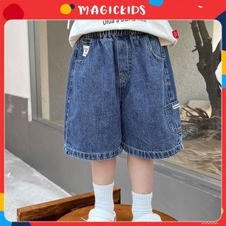 Quần short jean bò form rộng Magickids cho bé trai size đại cạp chun co giãn ốp túi sườn Quần áo trẻ em QĐ22017 giá sỉ