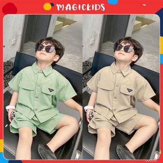 Đồ bộ cộc tay size đại Magickids cho bé trai 12-34kg áo sơ mi quần đùi Hàn Quốc Quần áo trẻ em mùa hè BR22016 giá sỉ