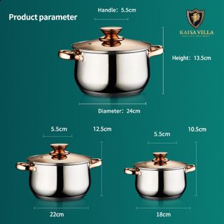 Bộ Nồi Inox 3 Sản Phẩm 6 Chi Tiết Kaisa Villa (W2004) - Sỉ SLL