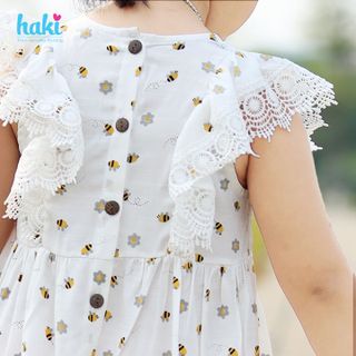 Váy bé gái sát nách phối ren tay HK513, đầm hè thiết kế cho bé, đủ size từ 1-8y Haki