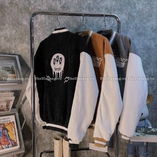 Áo khoác nhung 2 lớp lót dù, thêu mặt quỷ bross from 70kg