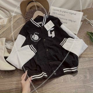 Áo khoác nhung cổ bẻ,kiểu bomber ,logo thêu mặt cười chữ G