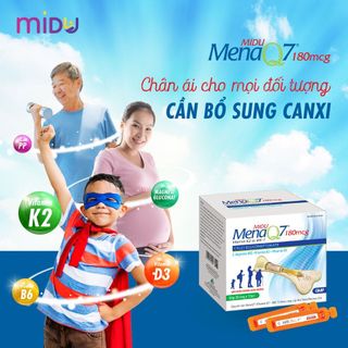 Thực phẩm bổ sung canxi Phát Triển Chiều Cao MIDU Mena Q7 180mg kết hợp cùng Vitamin D3 và Q7 hàm lượng cao