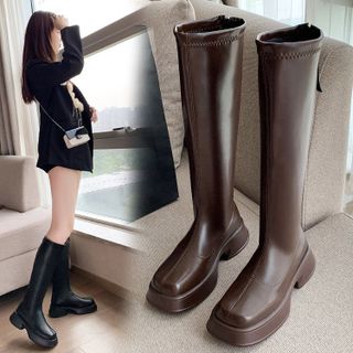 Boot đùi nữ 3 cm mũi tròn gót vuông khóa kéo nhiều màu sắc đế chống trơn trượt &A601 giá sỉ