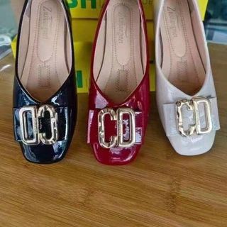 Giày búp bê nữ chất da mềm đính bản kim loại