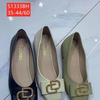 Giày búp bê nữ chất da mềm đính bản kim loại